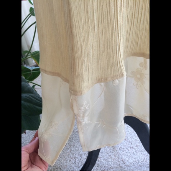 Vintage Pale Yellow Gauzy Maxi Dress & Sheer Embroidered Top Set M (8/10) - Picture 5 of 16